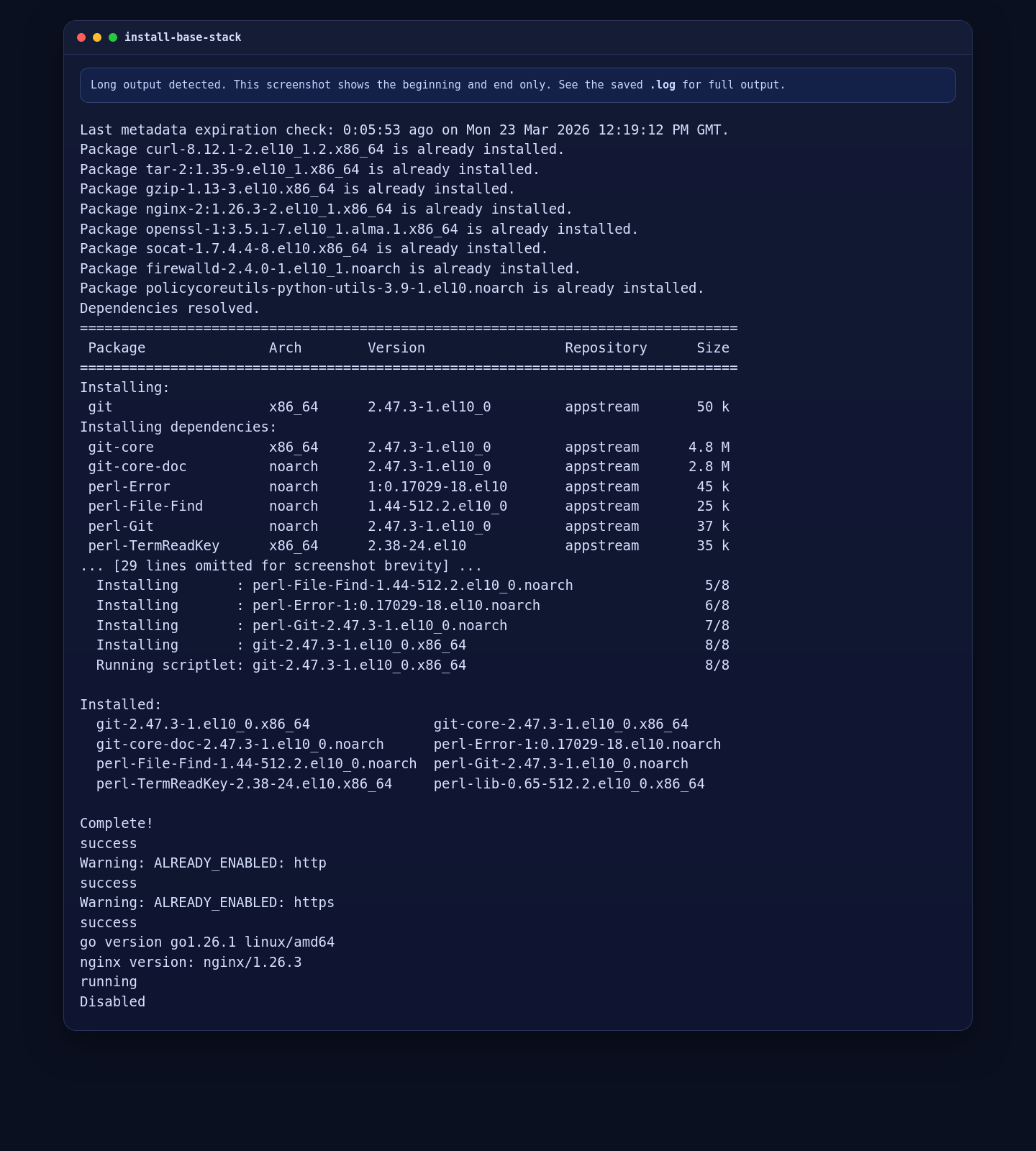 Go, Nginx, and firewalld installed on AlmaLinux 10 for MinIO