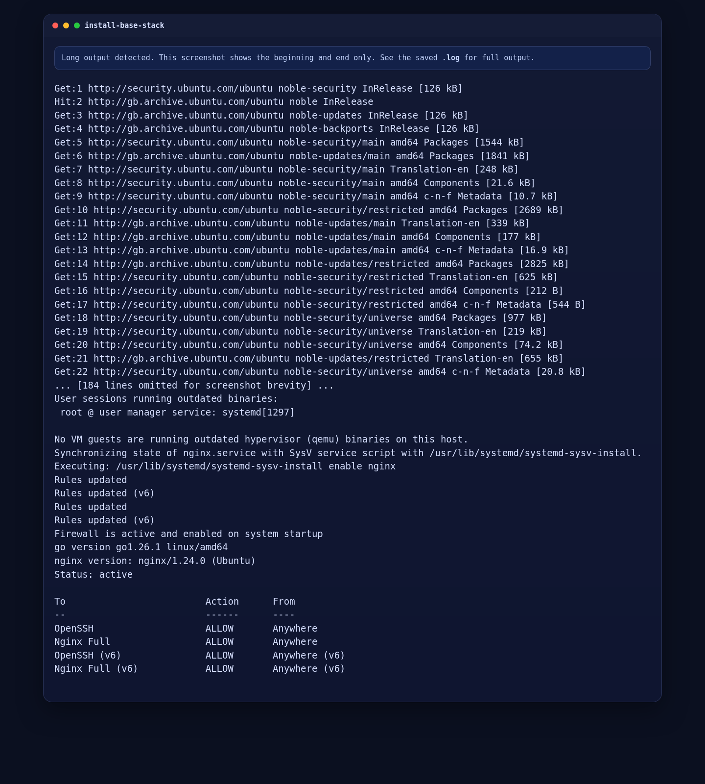 Go, Nginx, and UFW installed on Ubuntu 24.04 for MinIO
