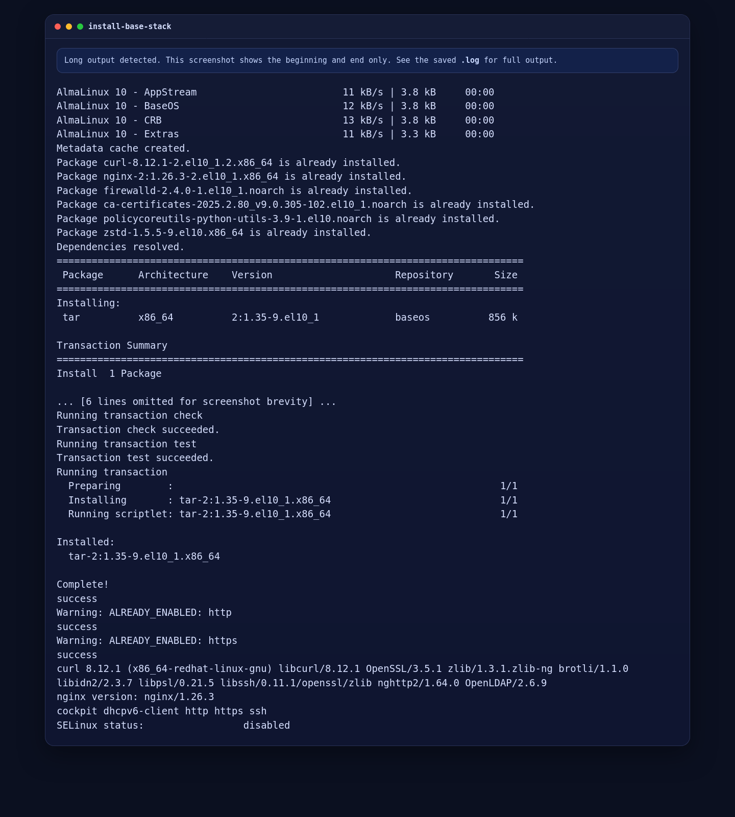 Base AlmaLinux packages installed for Ollama