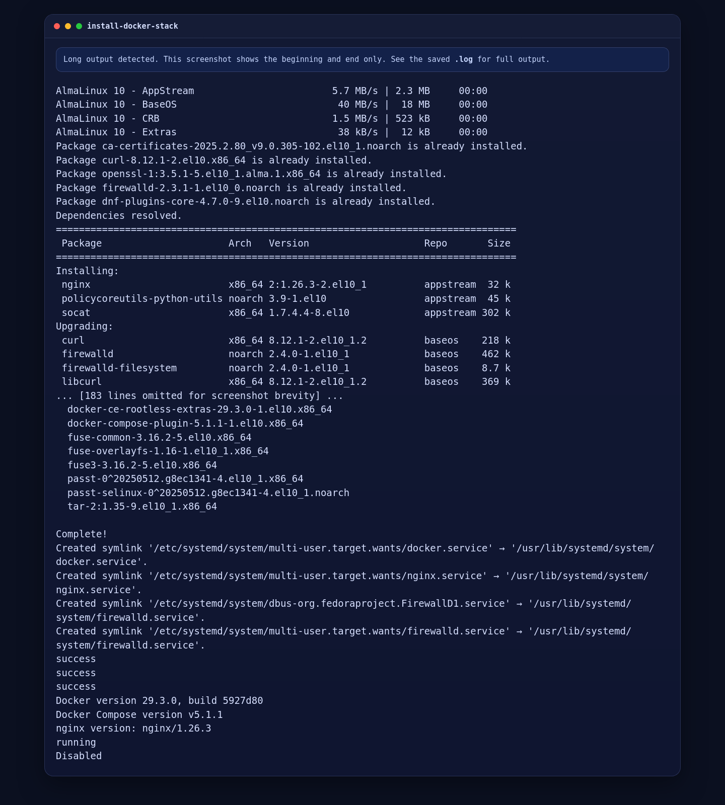 Docker Engine, Docker Compose, Nginx, and firewalld installed on AlmaLinux 10 for Paperless-ngx