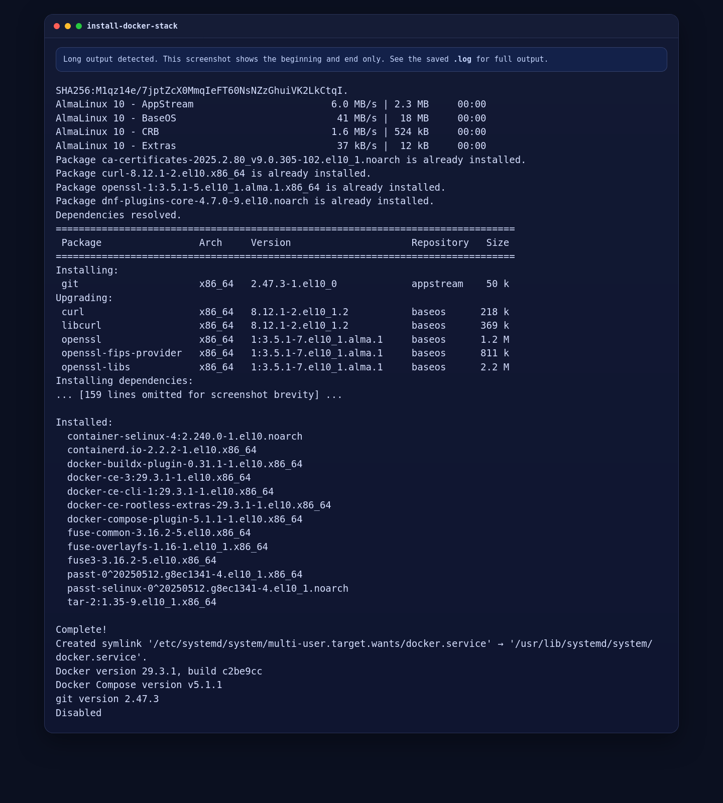 Docker Engine and Docker Compose installed on AlmaLinux 10 for AnythingLLM