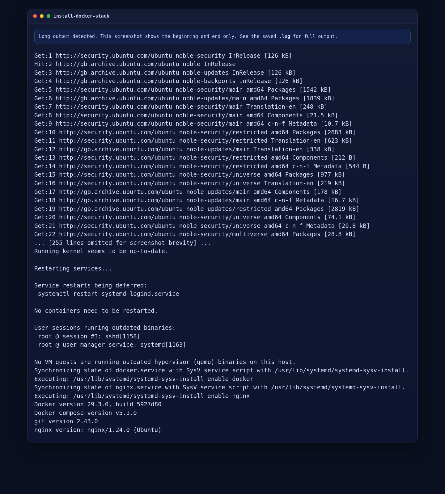Docker Engine, Docker Compose, Nginx, and Git installed on Ubuntu 24.04 for Open WebUI