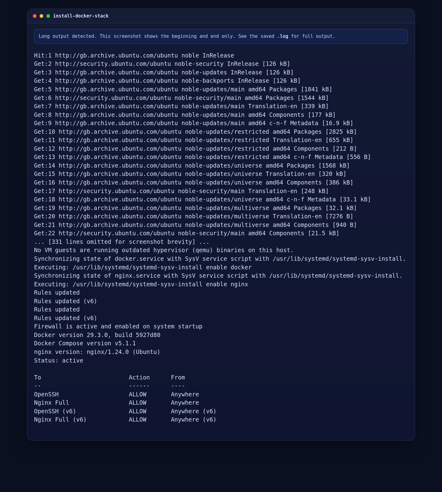 Docker Engine, Docker Compose, Nginx, and UFW installed on Ubuntu 24.04 for Paperless-ngx