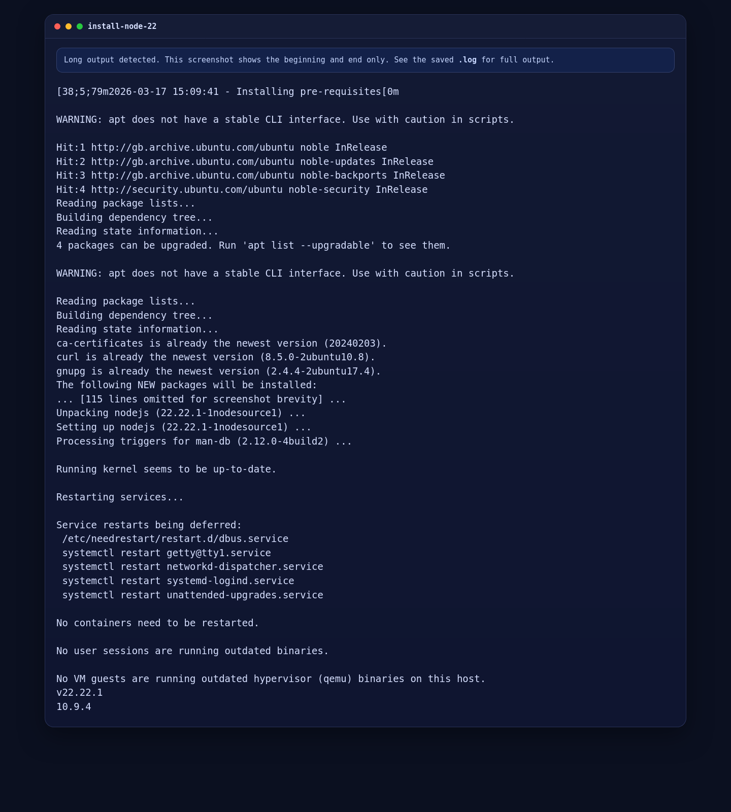 Installing Node.js 22 on Ubuntu 24.04 for n8n